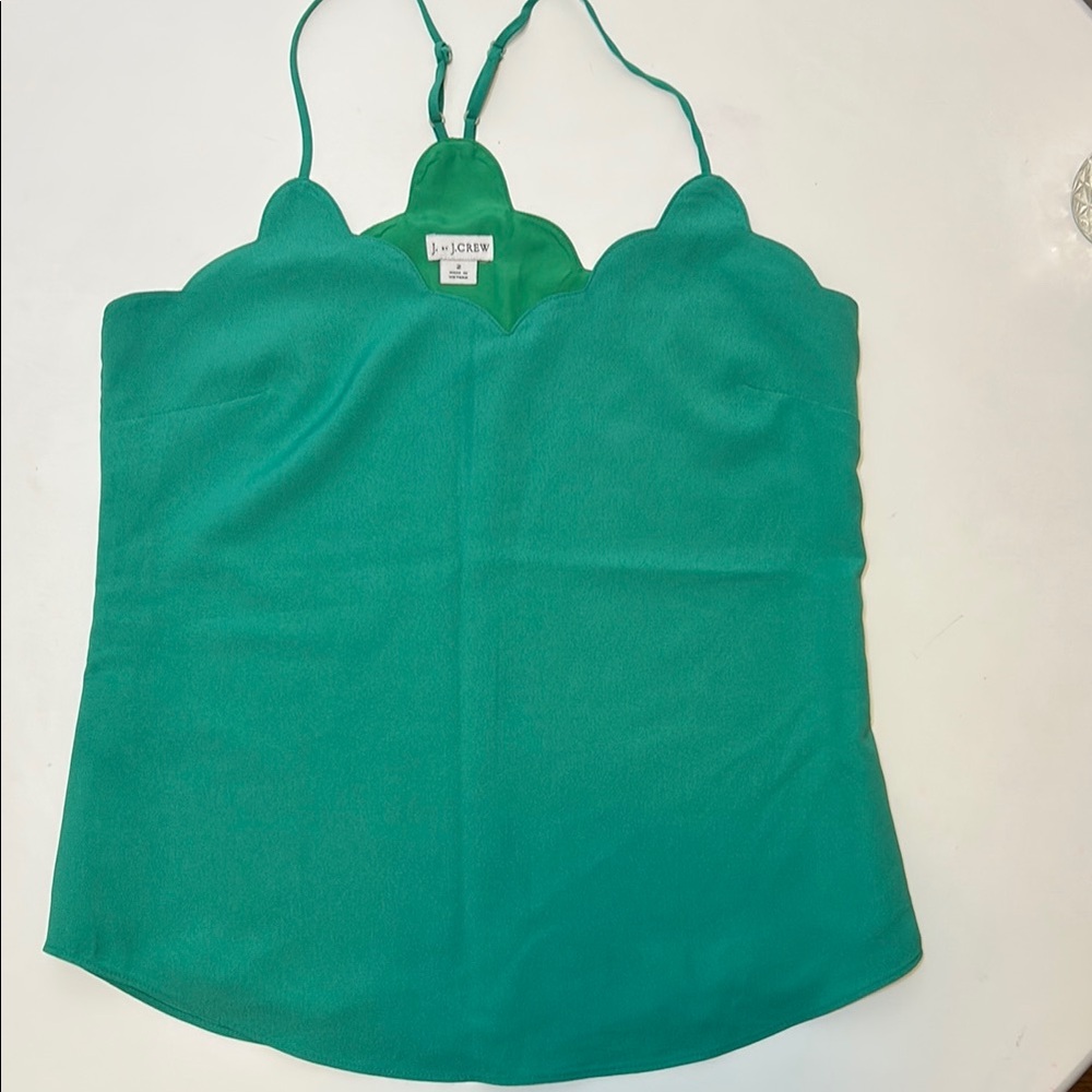 J. Crew Green Scalloped Sleeveless Camisole